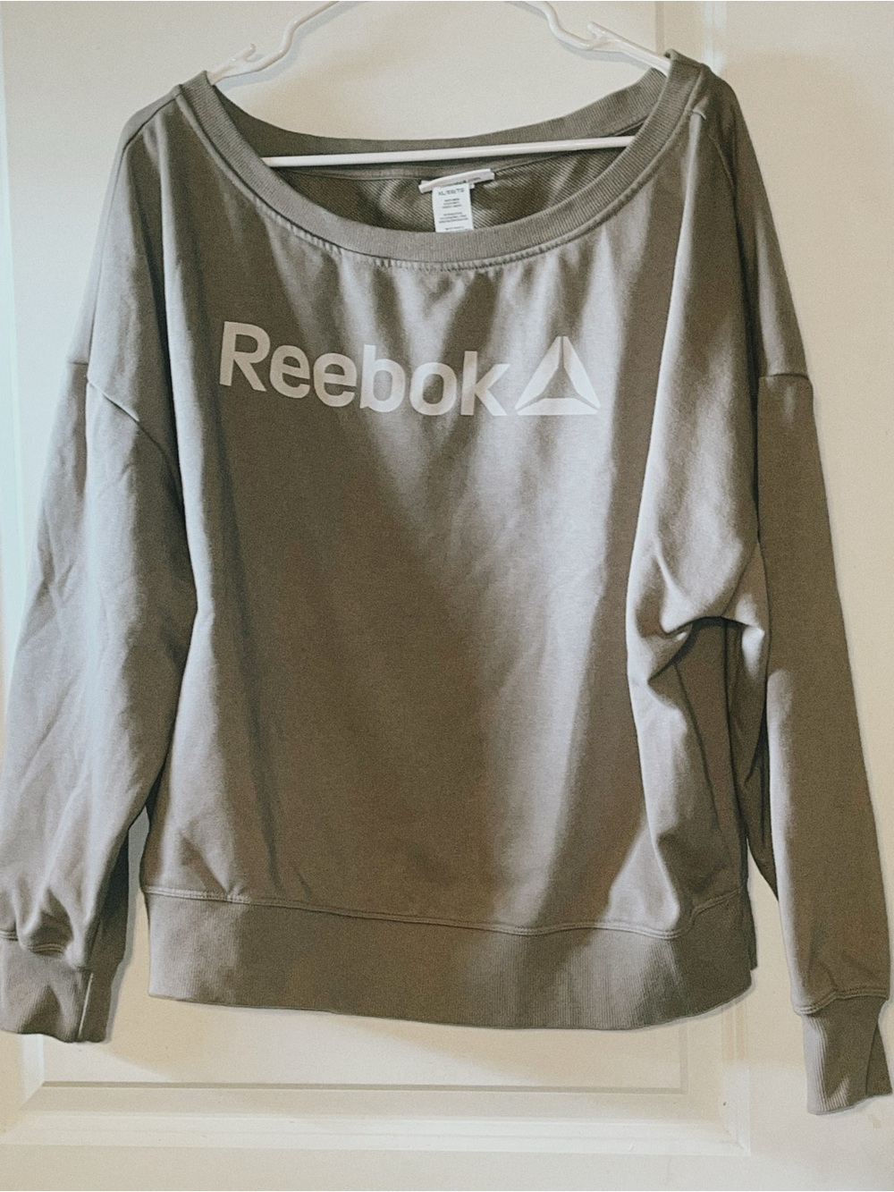 Reebok Women's Off-the-Shoulder Sweatshirt in Taupe